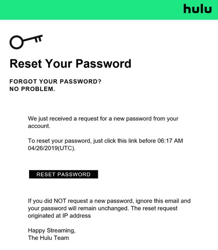 HULU PLUS Account Password Recovery Not Working